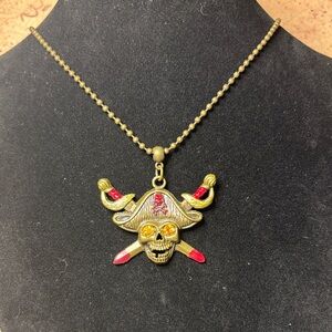 Gold and Red Pirate Skull Necklace